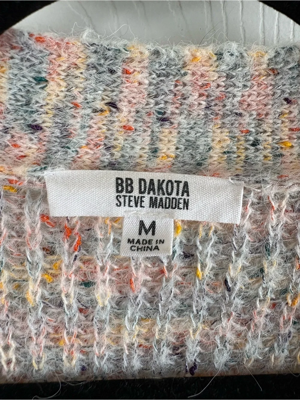 BB Dakota Ivory Pink Blue V-Neck Chunky Knit Ribbed Cardigan Academia Teacher M‎